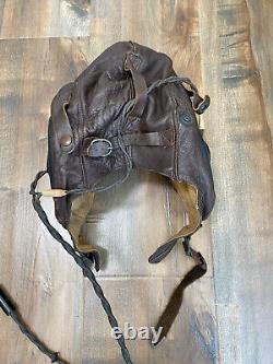 WWII US Army Air Force Leather Pilot Flight Helmet Type A-11 / Size Med