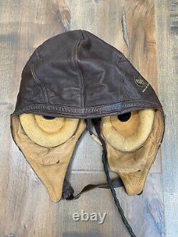 WWII US Army Air Force Leather Pilot Flight Helmet Type A-11 / Size Med