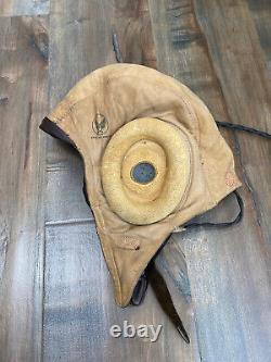 WWII US Army Air Force Leather Pilot Flight Helmet Type A-11 / Size Med