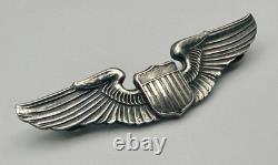 WWII US Army Air Force Sterling Silver Full Size Pilot Wings 3 Clutch Back