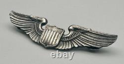 WWII US Army Air Force Sterling Silver Full Size Pilot Wings 3 Clutch Back