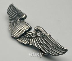 WWII US Army Air Force Sterling Silver Full Size Pilot Wings 3 Clutch Back