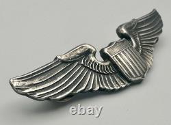 WWII US Army Air Force Sterling Silver Full Size Pilot Wings 3 Clutch Back