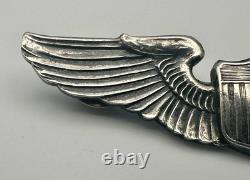 WWII US Army Air Force Sterling Silver Full Size Pilot Wings 3 Clutch Back