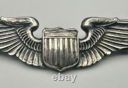 WWII US Army Air Force Sterling Silver Full Size Pilot Wings 3 Clutch Back