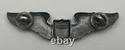 WWII US Army Air Force Sterling Silver Full Size Pilot Wings 3 Clutch Back