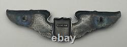 WWII US Army Air Force Sterling Silver Full Size Pilot Wings 3 Clutch Back