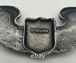 WWII US Army Air Force Sterling Silver Full Size Pilot Wings 3 Clutch Back
