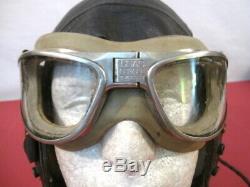 WWII US Army Air Force Type A-11 Leather Flying Helmet Wired withGoggles 1944 LG