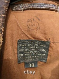 WWII US Army Air Force Type A-2 Leather Flight Jacket Bomber Original HTF sz 38