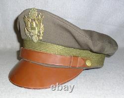 WWII US Army Officers Cap Crusher Chocolate Visor Hat withBadge Army Airforce AAF