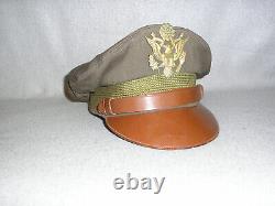 WWII US Army Officers Cap Crusher Chocolate Visor Hat withBadge Army Airforce AAF