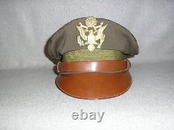 WWII US Army Officers Cap Crusher Chocolate Visor Hat withBadge Army Airforce AAF