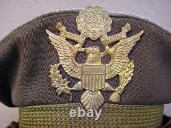 WWII US Army Officers Cap Crusher Chocolate Visor Hat withBadge Army Airforce AAF