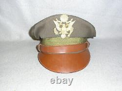 WWII US Army Officers Cap Crusher Chocolate Visor Hat withBadge Army Airforce AAF