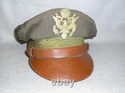 WWII US Army Officers Cap Crusher Chocolate Visor Hat withBadge Army Airforce AAF