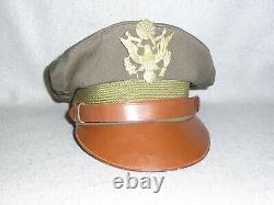 WWII US Army Officers Cap Crusher Chocolate Visor Hat withBadge Army Airforce AAF