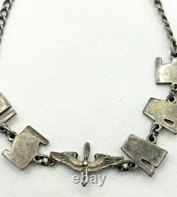 WWII USAAF Sterling Sweetheart Bracelet 7 Army Air Force Silver Patina 1940s