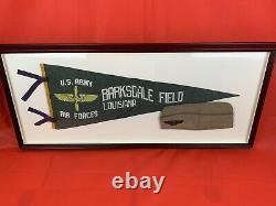 WWII WW2 Original American Army Air Force Pennant And Bomber Cap Badge FRAMED