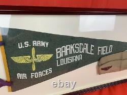WWII WW2 Original American Army Air Force Pennant And Bomber Cap Badge FRAMED
