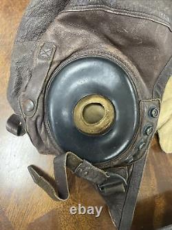 WWII WW2 US Army Air Force Type A-11 Leather Flight Helmet Cap Medium 1940's