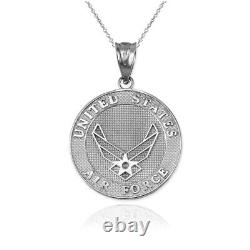 White Gold US Air Force Medallion Pendant Necklace