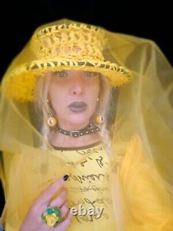 Woman hat summer fashion headpiece fascinator wide brim sun party wedding yellow