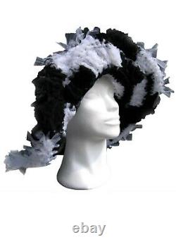 Women hat lady elegant wedding large brim wide summer sun protection black white