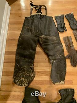 Ww2 Us Army Air Force Leather Flying Pilot Pants Large Boots Gloves B-17 Gunner