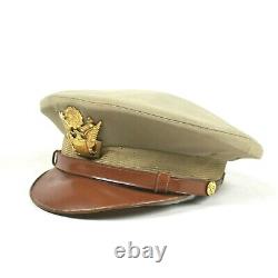 Ww2 Us Army Air Forces Corps Officer Dress Visor Cap Hat Tan Khaki Crusher Ided