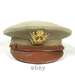 Ww2 Us Army Air Forces Corps Officer Dress Visor Cap Hat Tan Khaki Crusher Ided