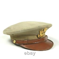 Ww2 Us Army Air Forces Corps Officer Dress Visor Cap Hat Tan Khaki Crusher Ided