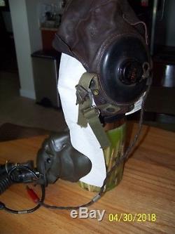 Wwii Airforce, Us Army Leather Helmet A-11, Oxygen Mask A-14 And Protective Bag
