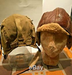 1942 Ère Seconde Guerre Mondiale Armée Us Air Force B-5 Casque Volant Cuir Aviator + A-5 Cap A Identifié