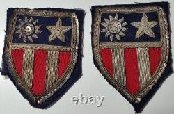 2) WWII AAF US Army Air Force China-Burma-India Sleeve Insignias Silver Wires		<br/>
 	
 
<br/>Insignes de manche en argent de la Force aérienne de l'Armée américaine (AAF) de la Seconde Guerre mondiale, Chine-Birmanie-Inde