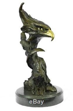 38x20 CM Bronze Sculpture Statue Marbre Aigle Tête Buste Militaire Armée De L'air Force