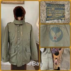 40s Vtg Usaaf B-9 Vol D'hiver Parka Veste Armée Armée De L'air Mouton Alpaga Medium