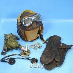 7pc Lot Casque De Cuir Pilot Gear Militaire Us Wwii Military Army Air Force