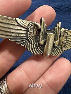 Ailes de mitrailleur aérien de l'US Army Air Force de la Seconde Guerre mondiale, d'origine des années 1940, en argent sterling, à 3 épingles.