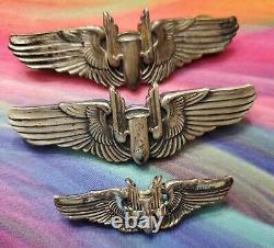 Ailes de tireur aérien de l'US Army Air Force AAF de la Seconde Guerre mondiale en argent sterling, 1 propriétaire, lot de 3