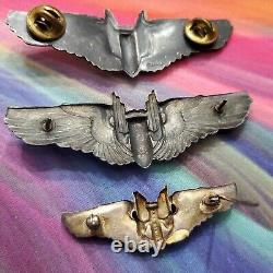 Ailes de tireur aérien de l'US Army Air Force AAF de la Seconde Guerre mondiale en argent sterling, 1 propriétaire, lot de 3