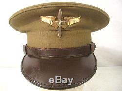 Armée De L'air De La Seconde Guerre Mondiale De L'armée De L'air Des États-unis Cadette Pilote Aaf Casquette Ou Chapeau Avec Bord En Cuir Sz 6 7/8