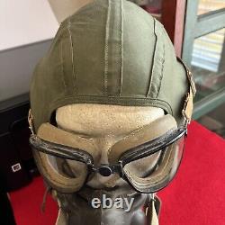 Authentique Ww II Air Force Aviator Cap/helmet Set A-9 Ou A-10