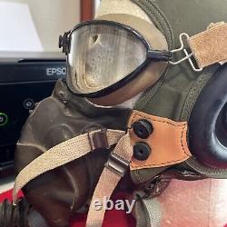 Authentique Ww II Air Force Aviator Cap/helmet Set A-9 Ou A-10