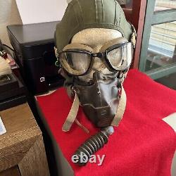 Authentique Ww II Air Force Aviator Cap/helmet Set A-9 Ou A-10