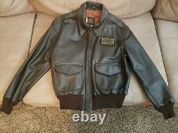 Avirex A-2 Us Army/air Force Brown Leather Flight Jacket Taille Homme 44