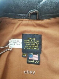 Avirex A-2 Us Army/air Force Brown Leather Flight Jacket Taille Homme 44