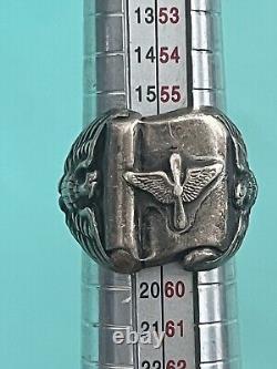 Bague en argent des Forces Aériennes de l'Armée Américaine de la Seconde Guerre mondiale, aile d'hélice USAAF, taille 8.5