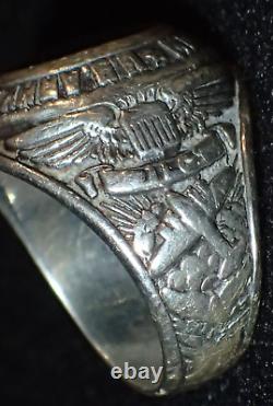 Bague en argent sterling avec l'insigne du pilote de Moody Field de l'US Army Air Forces de la Seconde Guerre mondiale à Wichita, KS.