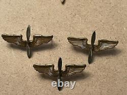 Bracelet, bague et épingles en argent sterling avec les ailes de pilote de l'US Army Air Corps Air Force de la Seconde Guerre mondiale